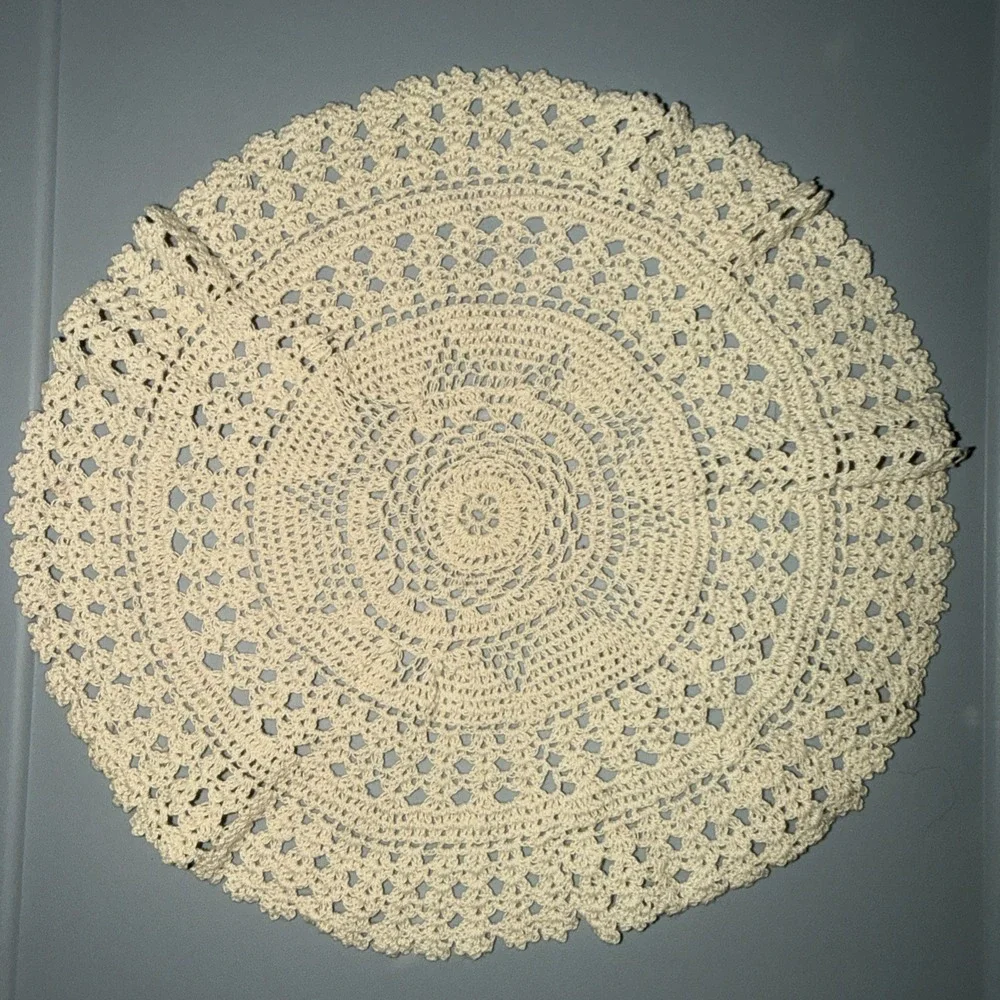 Vintage Hand Crochet Doily Ecru Cotton Lace Round 12/13 In Grandmacore Cottage